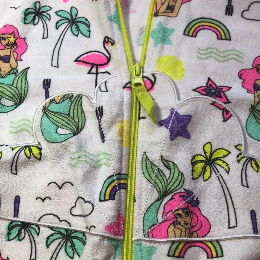 DISNEY Hooded Swim Poncho Cape Coverup Little Mermaid Princess Ariel Zippered 3T